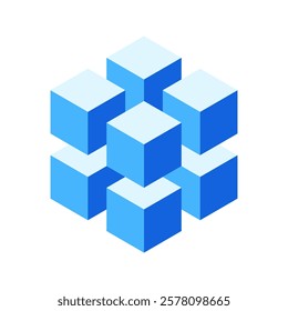 Abstract 3D blue cubes cluster.  Modern isometric design, perfect for technology, data, connection, or teamwork concepts. Ideal for websites, presentations, and marketing materials.