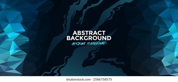 Abstract 3D blue geometric polygonal triangle pattern on dark background with copy space.