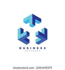 Abstract 3d blue geometric three arrow cube logo design for your brand or business