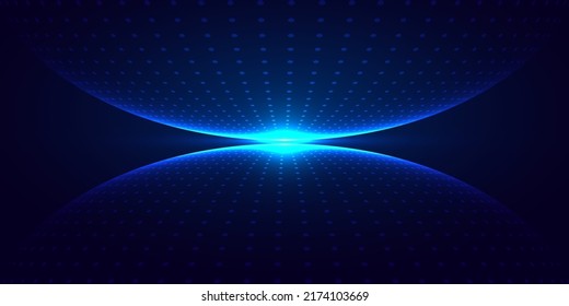 Abstract 3D blue glowing dots particles sphere with lighting on dark blue background technology futuristic concept. Vector illustration