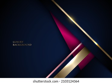 Abstract 3D blue and golden stripes triangles shapes with shiny gold tab lighting effect on dark blue background template luxury style. Vector illustration