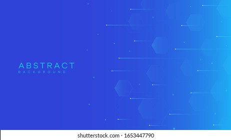Abstract 3d blue hexagon background with line and light dots isolated on gradient background. vector, Eps10