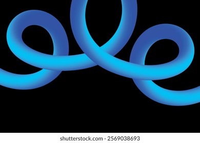 Abstract 3D blue lines on a black background. 3D abstract twisted shapes. Modern vector background, banner.