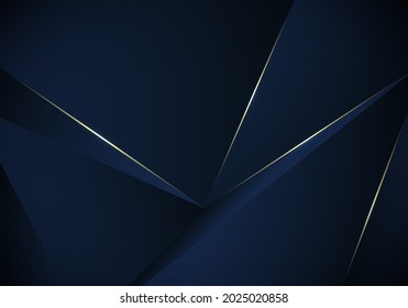 Abstrakter 3D-blauer Low-Poly-Muster-Hintergrund mit goldener Linie und luxuriöser Beleuchtung. Vektorgrafik