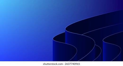 abstract 3D blue paper waves business background.