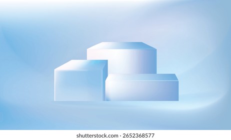 Abstract 3D Blue Square Blocks with Mesh Gradient Background for Minimal Product Scene
