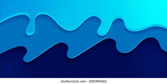 Abstract 3d blue tone wave layers papercut style background design with halftone decor. You can use for ad, poster, template, business presentation. Vector illustration