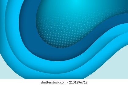 Resumen diseño de fondo de estilo de diseño de capas de ondas de tonos azules 3d con decoración de patrón de medio tono. Puede usar para publicidad, afiche, plantilla, presentación comercial. Ilustración del vector