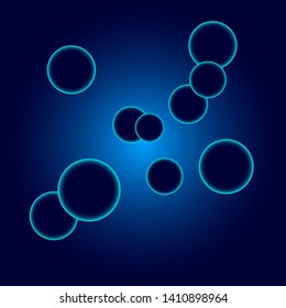 Abstract 3d blurred vector background or poster. Flying bubbles in deep water for presentation. Futuristic background. Vector