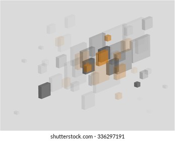 abstract 3d box with gray and orange color intersection in three dimension space background. vector illustration