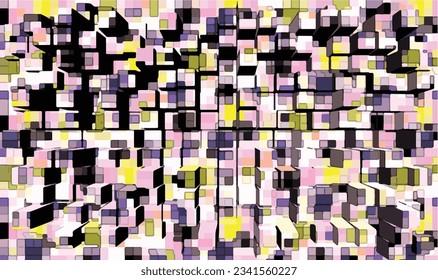 Abstract 3d box watercolor texture background pattern. Creative perspective geometry map for construction, architecture, decoration. Vector illustration.