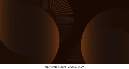 Círculos castanhos 3D abstratos com linhas no plano de fundo escuro. Tema de luxo moderno