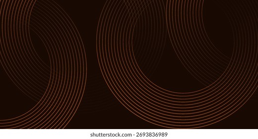 Abstract 3D brown gold lines on dark layer background. Simple circles brown gold color design. Blank space concept with circles shapes effect. Vector EPS 10.