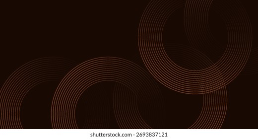 Abstract 3D brown gold lines on dark layer background. Simple circles brown gold color design.