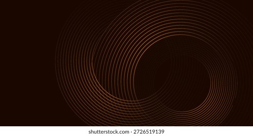 Capa de líneas de oro marrón Abstractas 3D sobre fondo oscuro con fondo de círculos de espacio en blanco. Texto de espacio moderno