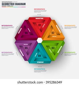 Abstract 3D business geometric Infographic. Can be used for workflow layout, data visualization, business concept with 6 options, parts, steps or processes, banner, cycle diagram, chart, web design.