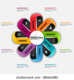 Abstract 3D business marketing Infographic. Can be used for workflow layout, data visualization, business concept with 8 options, parts, steps or processes, banner, cycle diagram, chart, web design.