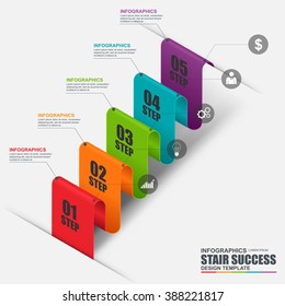 Abstract 3D business stair step success Infographic. Can be used for workflow layout, data visualization, business concept with 5 options, parts, steps or processes, banner, diagram, web design.