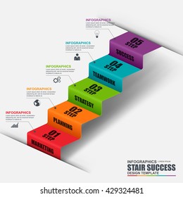 Abstract 3D business stair step success Infographic. Can be used for workflow layout, data visualization, business concept with 5 options, parts, steps or processes, banner, diagram, web design.