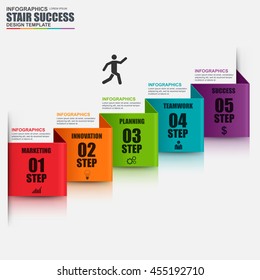 Abstract 3D business stair step success Infographic. Can be used for workflow layout, data visualization, business concept with 5 options, parts, steps or processes, banner, diagram, web design.