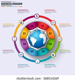Abstract 3D business timeline Infographic. Can be used for workflow layout, data visualization, business concept with 8 options, parts, steps or processes, banner, cycle diagram, chart, web design.