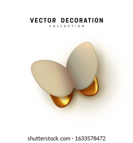 Abstract 3d butterfly. Vector Elegant Butterflies. Insects moth volume shape. Natural Design Elements. Gray and golden color.