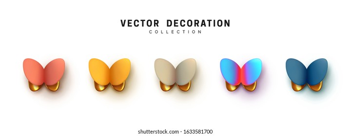 Abstract 3d butterfly. Vector Elegant Butterflies. Insects moth volume shape. Natural Design Elements. Multicolored Chameleon color