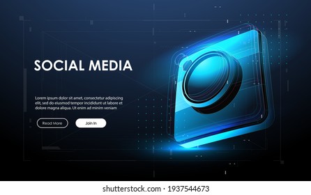 Resumen icono de cámara 3d, concepto de medios sociales en estilo futurista. Ilustración vectorial moderna, plantilla creativa para web y aplicación.