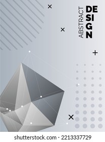 Abstract 3d chaotic low poly shapes. Flying polygonal pyramids in empty space. Futuristic background with bokeh effect. Poster design