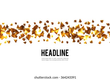 Abstract 3d chaotic particles. Gold Sci-fi pyramids. Abstract form  Low poly background. Vector Illustration EPS10.