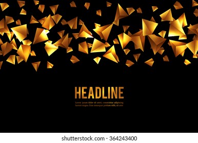 Abstract 3d chaotic particles. Gold Sci-fi pyramids. Abstract form  Low poly background. Vector Illustration EPS10.