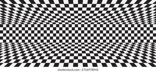 Abstractas fondo a cuadros 3D con perspectiva de ilusión óptica. Perfecto para proyectos de diseño retro, psicodélico o moderno.