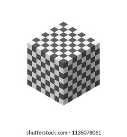 Abstract 3D chess board. Cube. Isolated on white background. Vector illustration. Isometric projection.