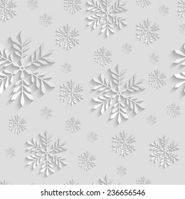 Abstract 3d Christmas Background with Snowflakes. Vector Seamless Pattern Template for Christmas and Invitation Cards