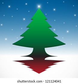   Abstract 3D  Christmas tree on blue sky background.