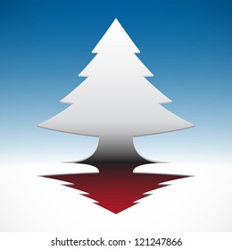   Abstract 3D  Christmas tree on blue sky background.