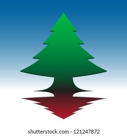   Abstract 3D  Christmas tree on blue sky background.