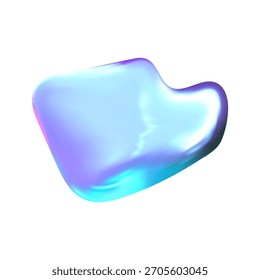 Abstract 3D chrome blob in holographic tones. Smooth Y2K liquid reflections define the metallic 3D chrome blob surface.