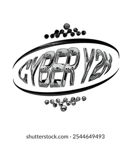 Abstract 3D Chrome Cyber 3D Typography in Circle with Circle Blob Sign Template