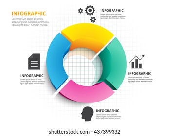 Abstract 3d circle four color chart infographic template. Vector eps10.