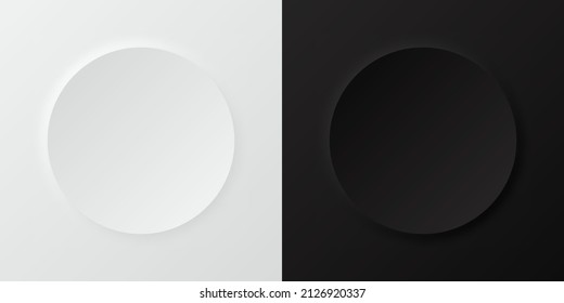 Abstract 3d circle frame. Set of black and white shadow border for cosmetic product. Template of empty scene in top view with copy space for cosmetic and beauty presentation. Vector.
