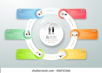 Resumen de la infografía de círculo 3d 6 opciones, la plantilla infográfica de concepto de negocio se puede utilizar para el diseño de flujo de trabajo, diagrama, opciones de número, escala de tiempo o proyecto de hito.