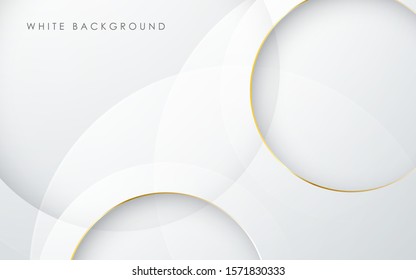 Abstract 3D Circle Layer White Background With Gold Line Effect