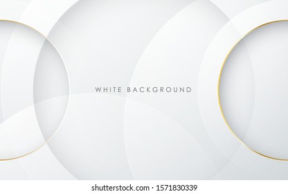 Abstract 3D Circle Layer White Background With Gold Line Effect