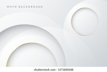 Abstract 3D circle layer white background with gold line effect