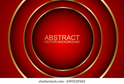 Abstract 3D circle paper cut layer red background with gold line effect