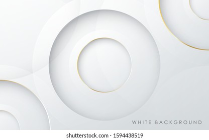 Abstract 3D circle papercut layer white background with gold line effect