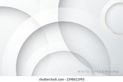 Abstract 3D circle papercut layer white background with gold line effect
