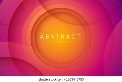 Abstract 3D circle papercut layer gradient background purple and orange color