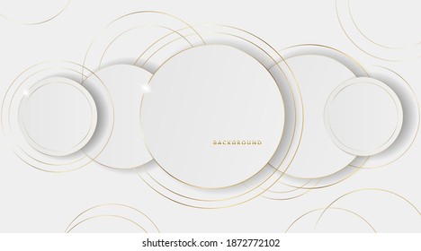 Abstract 3D circle papercut layer white background with gold line effect